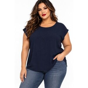 Montgomery Post Cheryl Airette Blouse Navy Blue Cap Sleeve XXL New